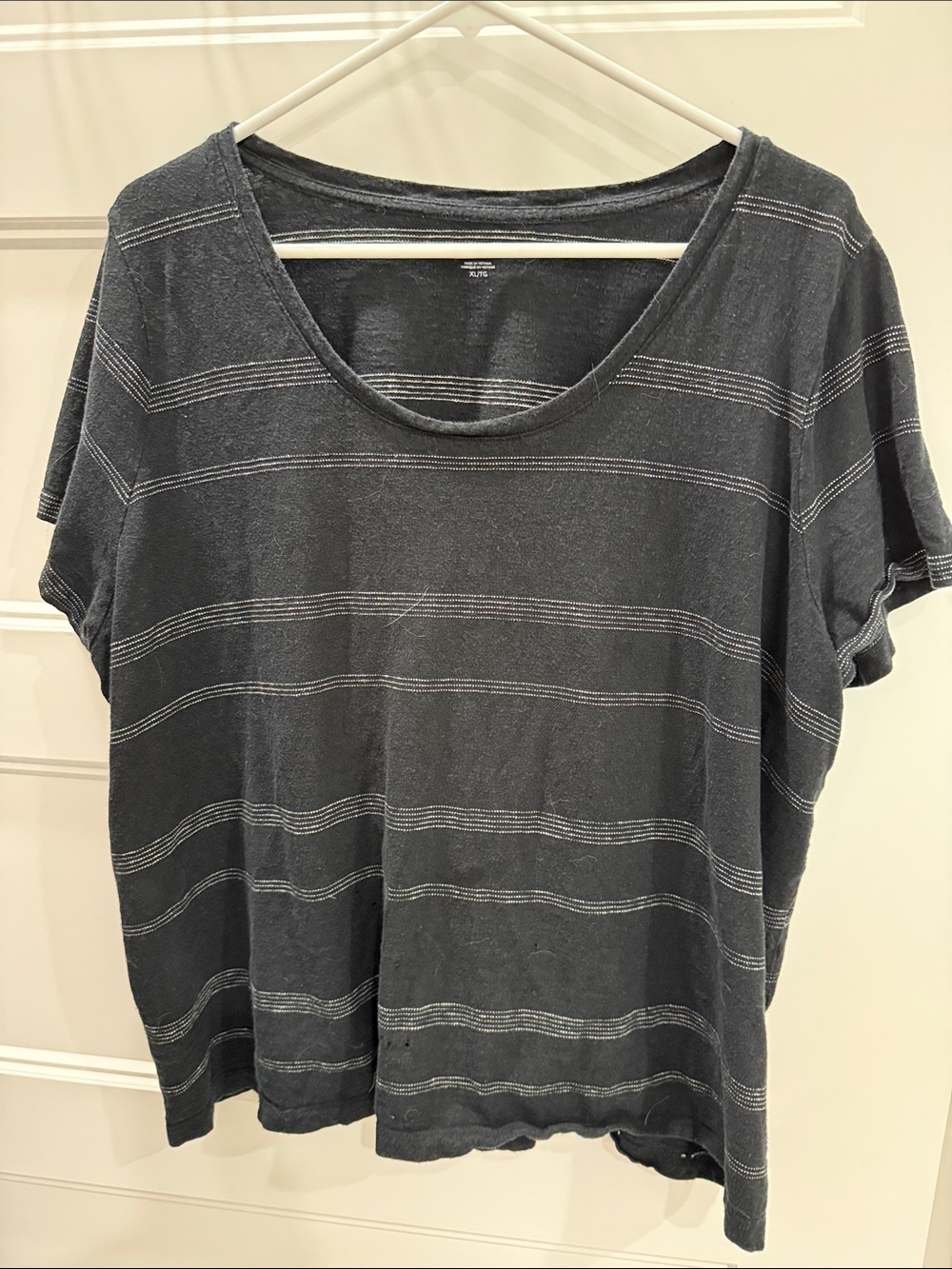 Eileen Fisher Slate Gray Striped Scoop Neck Short Sleeve Tee